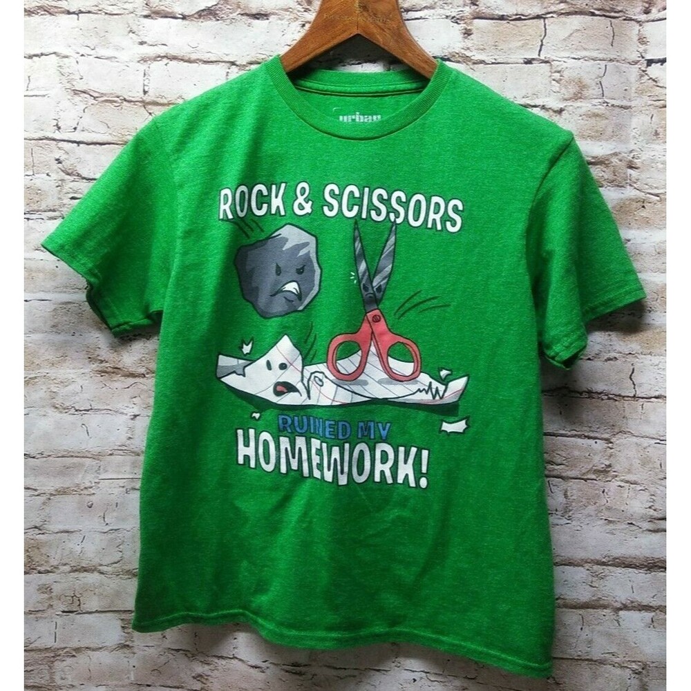 Urban Pipeline Funny Graphic Tee Size L "ROCK AND SCISSORS HOMEWORK" Youth
